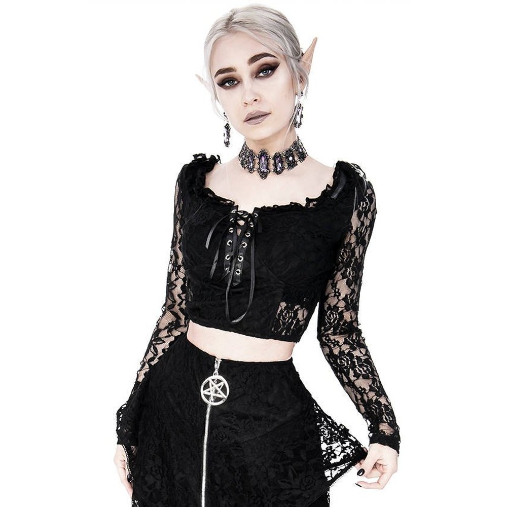 Restyle - Gothic Cropped Lace Crop top - Noir